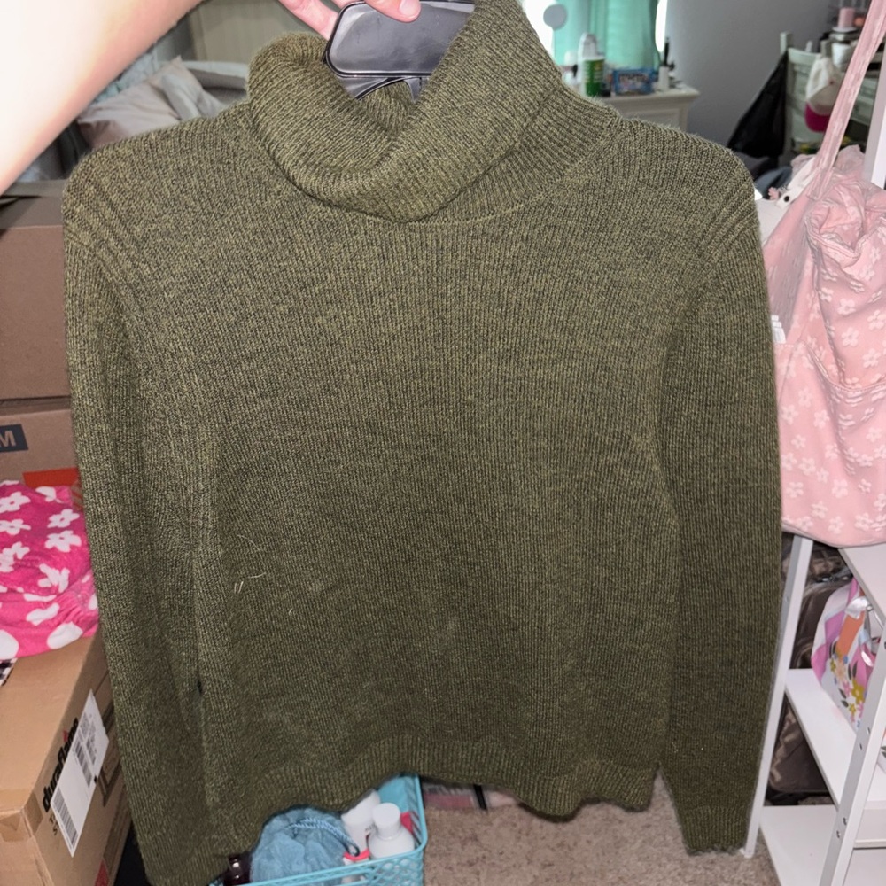 A New Day Green Cowl Neck Sweater Chunky Knit
